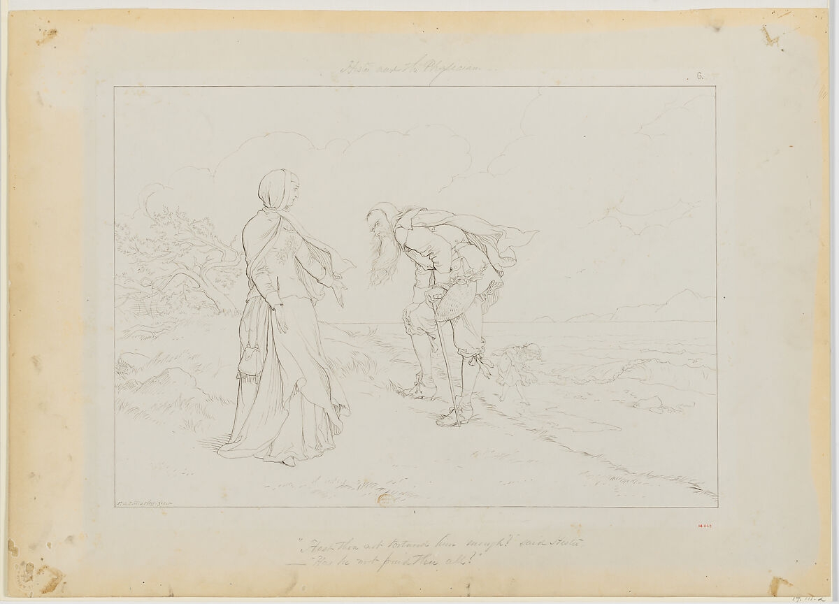 Hester and the Physician, from Nathaniel Hawthorne's "The Scarlet Letter", Felix Octavius Carr Darley (American, Philadelphia, Pennsylvania 1822–1888 Claymont, Delaware), Pen and black ink with graphite and pale blue wash 