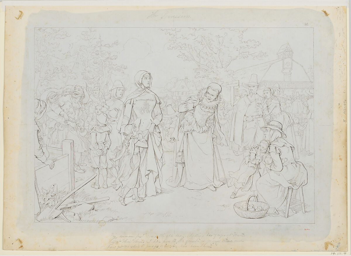 The Procession, from Nathaniel Hawthorne's "The Scarlet Letter", Felix Octavius Carr Darley (American, Philadelphia, Pennsylvania 1822–1888 Claymont, Delaware), Pen and black ink with graphite and pale blue wash 