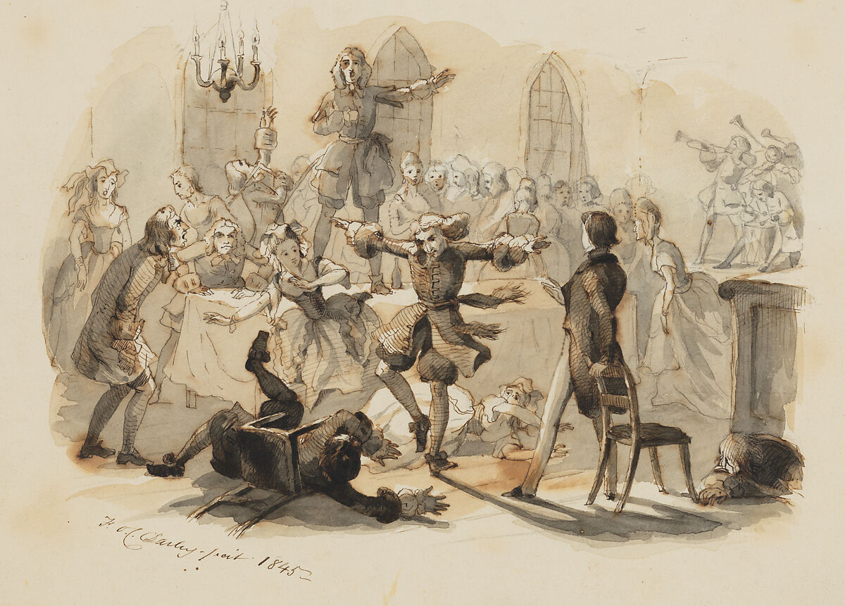 A Rowdy Party, Felix Octavius Carr Darley (American, Philadelphia, Pennsylvania 1822–1888 Claymont, Delaware), Pen and brown and black ink, brush and wash, over graphite 