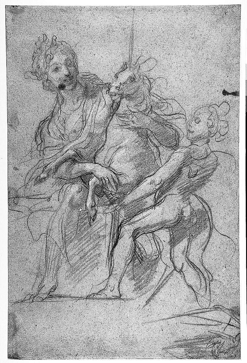Allegorical Figure of Purity with a Unicorn and Putto (recto); Study of a Nude Boy (verso), Baldassarre Franceschini (il Volterrano) (Italian, Volterra 1611–1690 Florence), Red chalk on beige paper