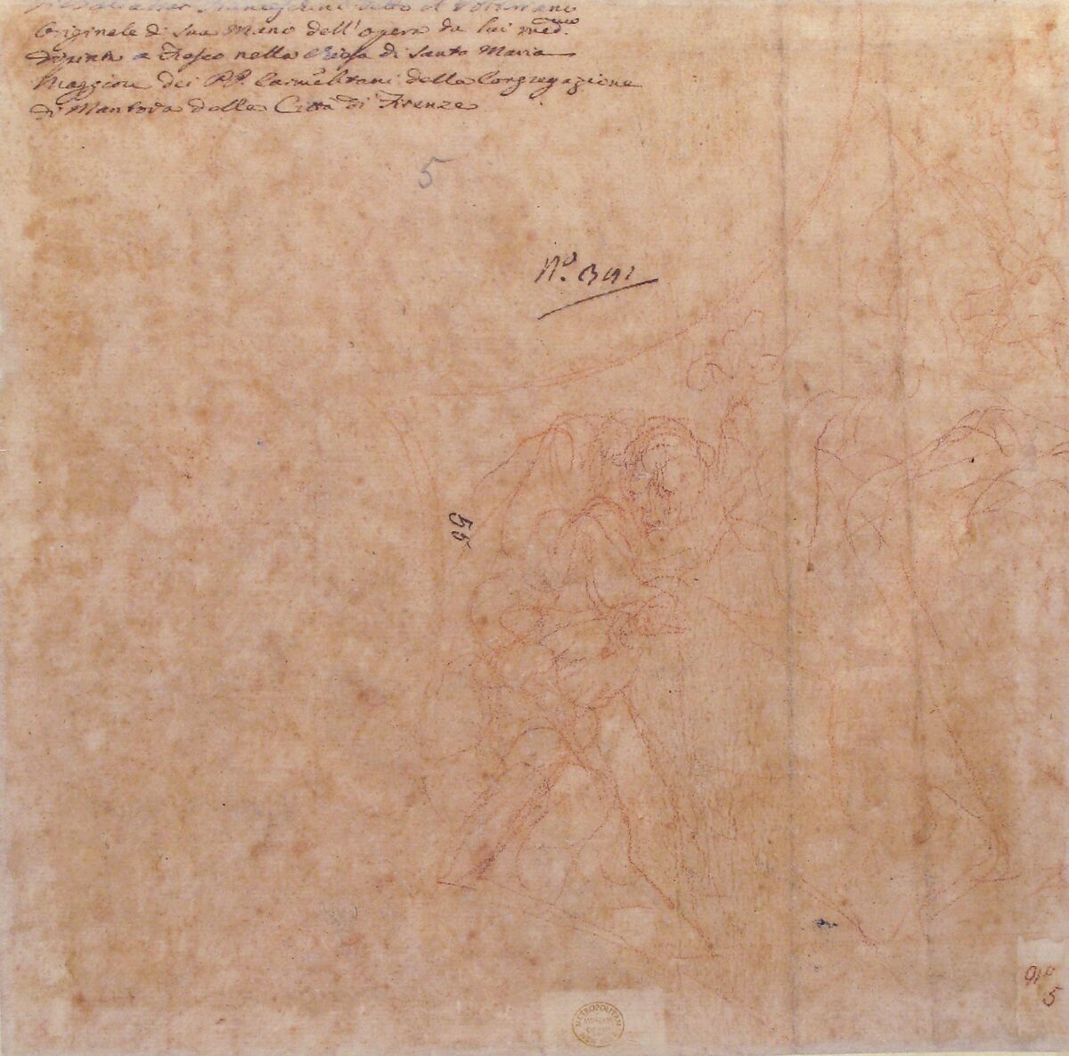 Allegorical Figure of Purity with a Unicorn and Two Putti (recto); Study of the Same Figures (verso), Baldassarre Franceschini (il Volterrano) (Italian, Volterra 1611–1690 Florence), Red chalk, brush and red wash, on beige paper (recto); faint red chalk sketches for the same group (verso)