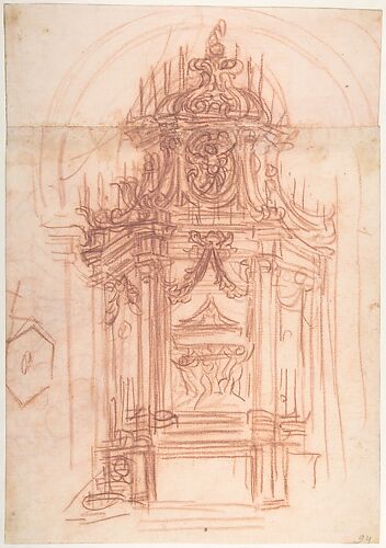 Design for a Catafalque (recto); Female Saint Kneeling on Clouds under an Arch, and a Design for the Pinnacle of the Catafalque (verso)