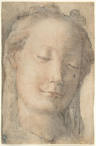 Head of a Young Woman in Three-quarter View Facing Right, with Lowered Eyes