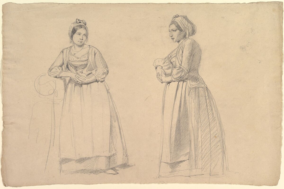 Two Studies of a Woman in Peasant Costume, Formerly attributed to Alexandr Andreevic Ivanov (Russian, 1806–1858), Graphite 