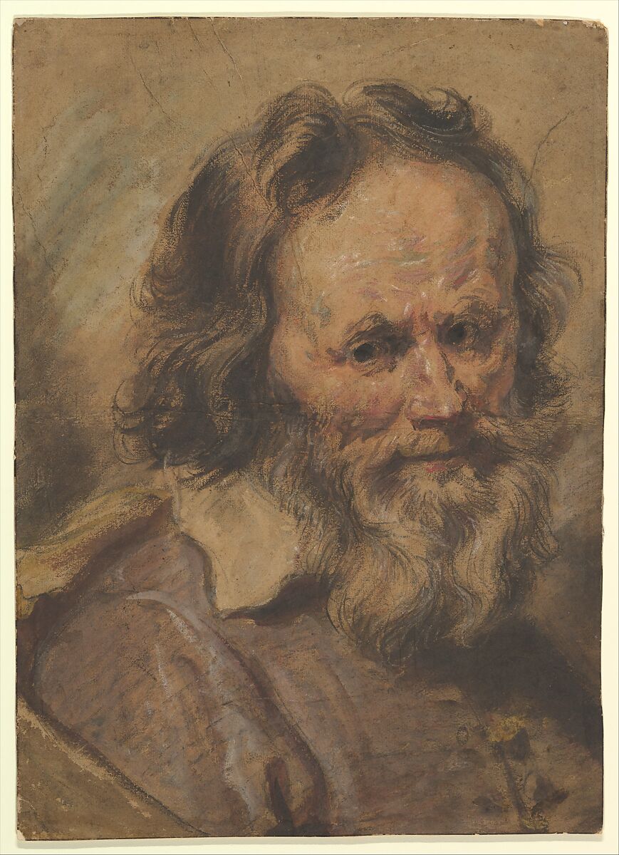 Head of a Bearded Man, Giovanni Serodine (Italian, Rome 1600–1630 Rome), Watercolor, highlighted with white gouache, over black chalk 