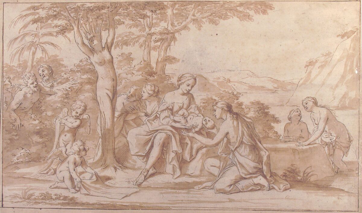 The Birth of Adonis, Marcantonio Franceschini (Italian, Bologna 1648–1729 Bologna), Pen and brown ink, brush and brown wash