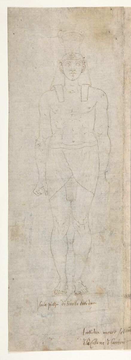 Roman Telamones in the Egyptian Style, Battista Franco (Italian, Venice ca. 1510–1561 Venice), Pen and brown ink, over traces of black chalk 