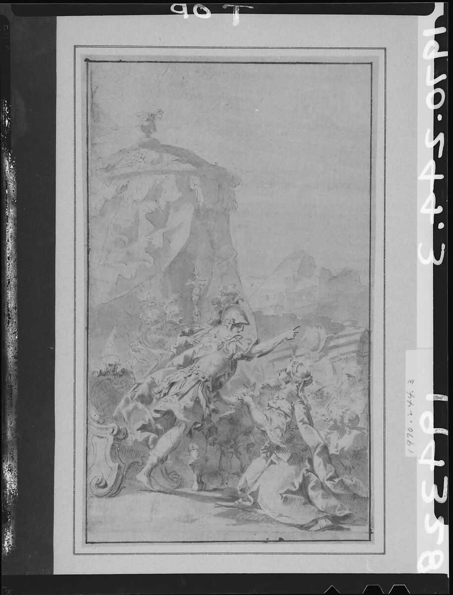 Hector's Farewell to Andromache and Astyanax, Sebastiano Galeotti (Italian, Florence 1676–1741/46 Mondovì), Pen and brown ink, brush and gray wash, highlighted with white, on brown washed paper