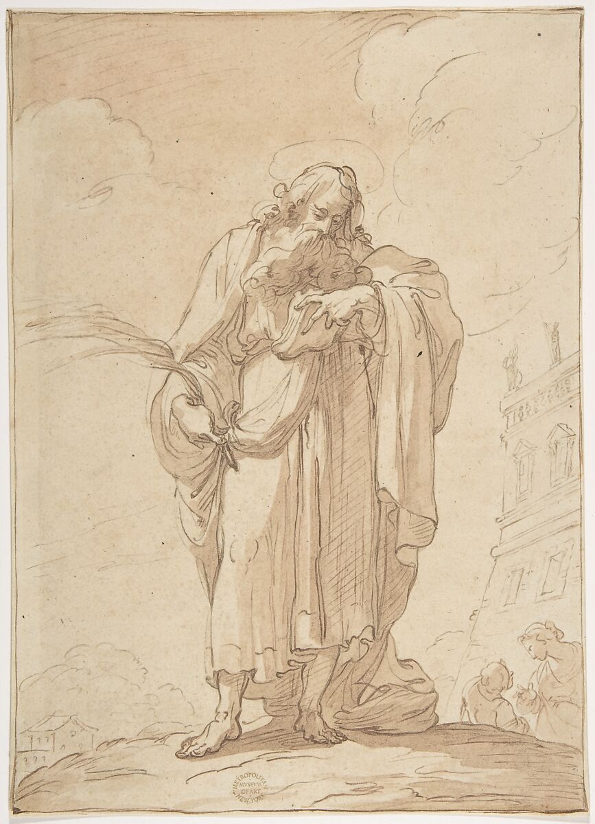 A Martyr Saint Reading, Gaetano Gandolfi (Italian, San Matteo della Decima 1734–1802 Bologna), Pen and brown ink, brush and wash 