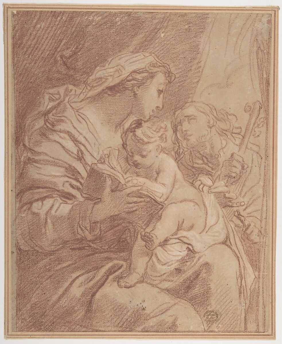 The Holy Family, Gaetano Gandolfi  Italian, Red chalk, highlighted with white, on beige paper