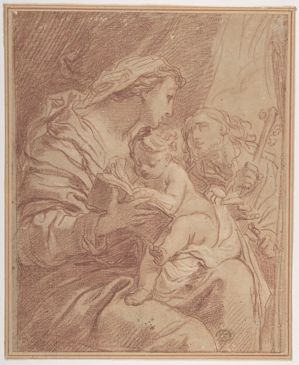 The Holy Family, Gaetano Gandolfi (Italian, San Matteo della Decima 1734–1802 Bologna), Red chalk, highlighted with white, on beige paper 