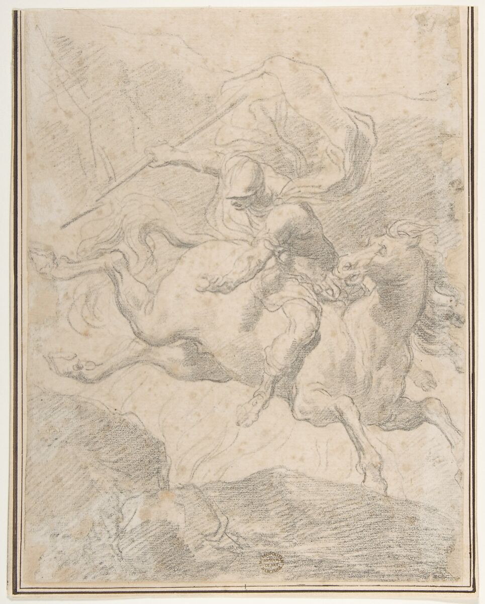 Marcus Curtius Leaping into the Chasm, Gaetano Gandolfi (Italian, San Matteo della Decima 1734–1802 Bologna), Black chalk 