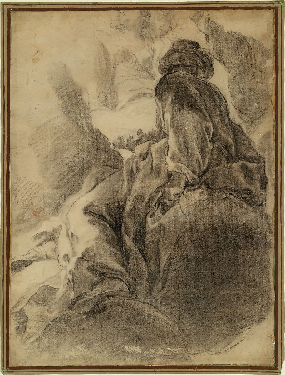 Seated Prophet, Gaetano Gandolfi (Italian, San Matteo della Decima 1734–1802 Bologna), Black chalk (stumped), brush and gray wash, highlighted with white, on beige paper
