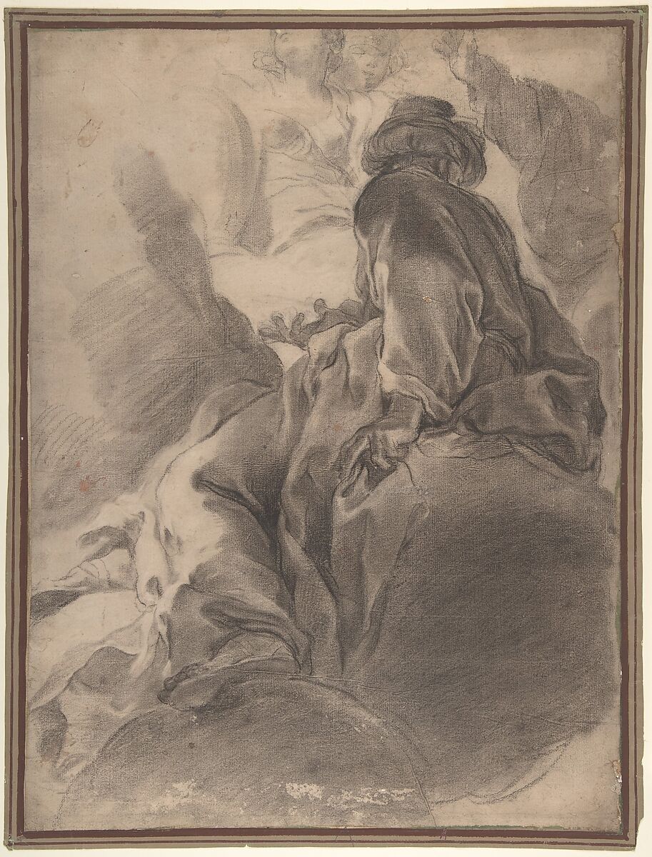 Seated Prophet, Gaetano Gandolfi (Italian, San Matteo della Decima 1734–1802 Bologna), Black chalk (stumped), brush and gray wash, highlighted with white, on beige paper 