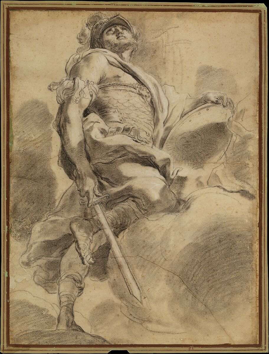 Joshua, Gaetano Gandolfi (Italian, San Matteo della Decima 1734–1802 Bologna), Black chalk (stumped), brush and gray wash, highlighted with white chalk, on beige paper
