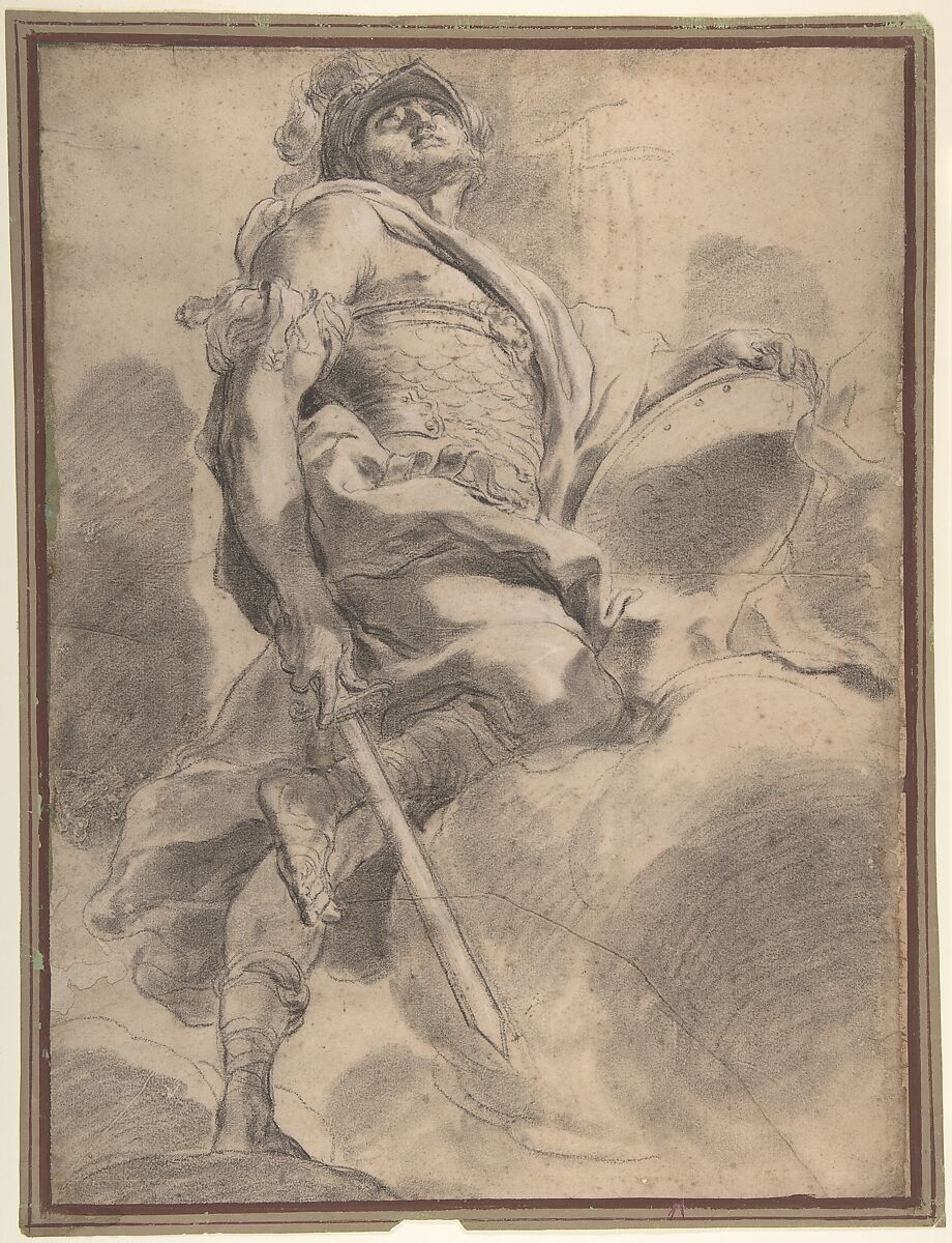 Joshua, Gaetano Gandolfi (Italian, San Matteo della Decima 1734–1802 Bologna), Black chalk (stumped), brush and gray wash, highlighted with white chalk, on beige paper 