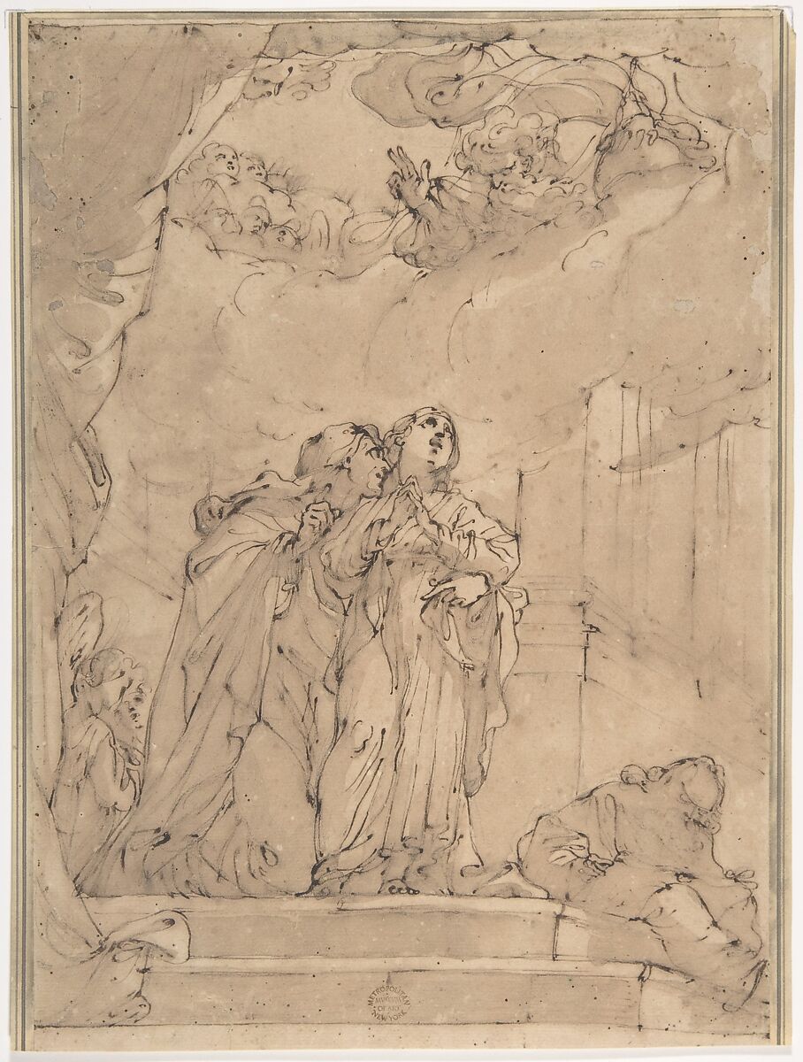 The Presentation of the Virgin Mary in the Temple, Ubaldo Gandolfi (Italian, San Matteo della Decima 1728–1781 Ravenna), Pen and brown ink, brush and pale brown wash, over black chalk 