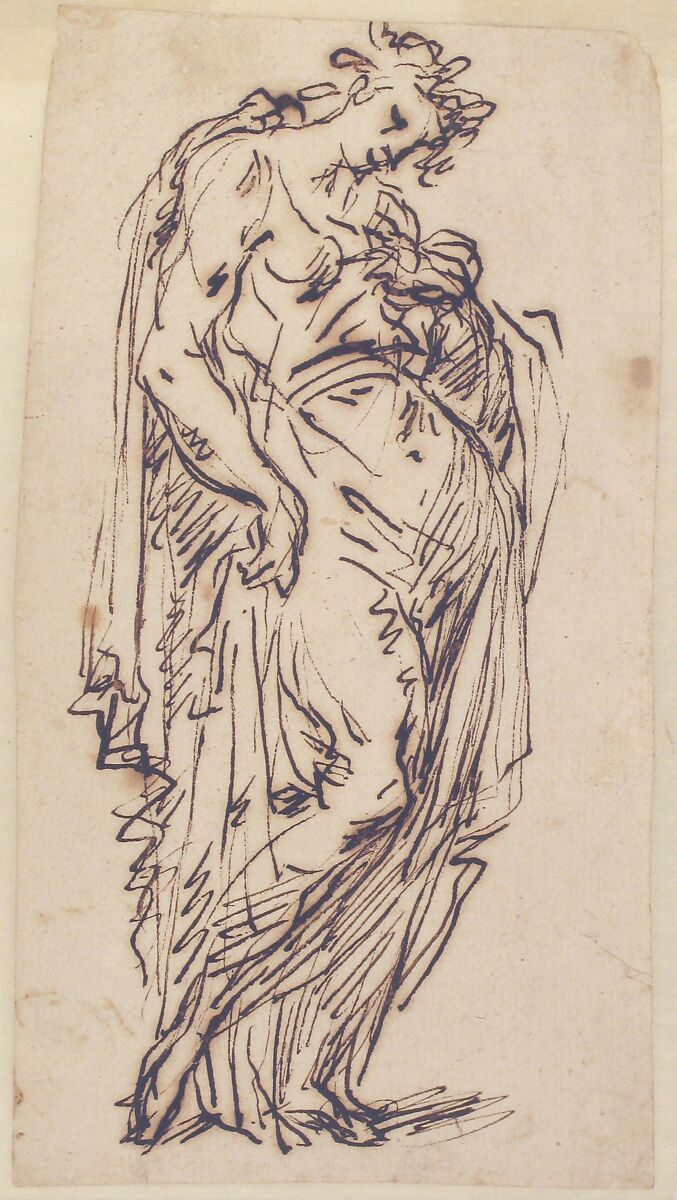 Standing Draped Female Figure, Micco Spadaro (Domenico Gargiulo) (Italian, Naples 1609/10–1675 Naples (?)), Pen and brown ink