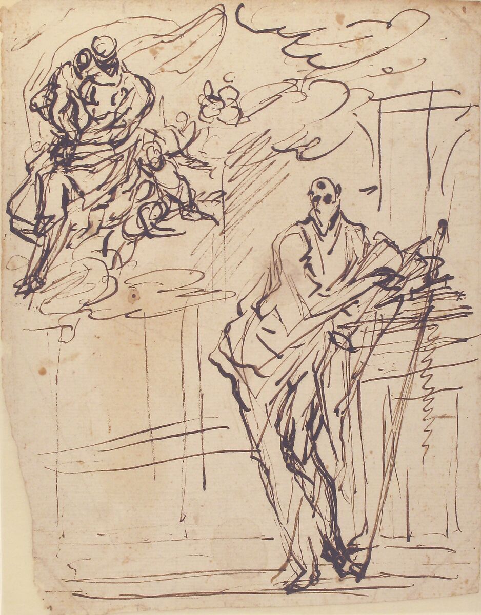 Virgin and Child Appearing to Saint Paul, Micco Spadaro (Domenico Gargiulo) (Italian, Naples 1609/10–1675 Naples (?)), Pen and brown ink