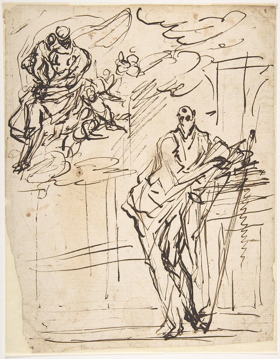 Virgin and Child Appearing to Saint Paul, Micco Spadaro (Domenico Gargiulo) (Italian, Naples 1609/10–1675 Naples (?)), Pen and brown ink 