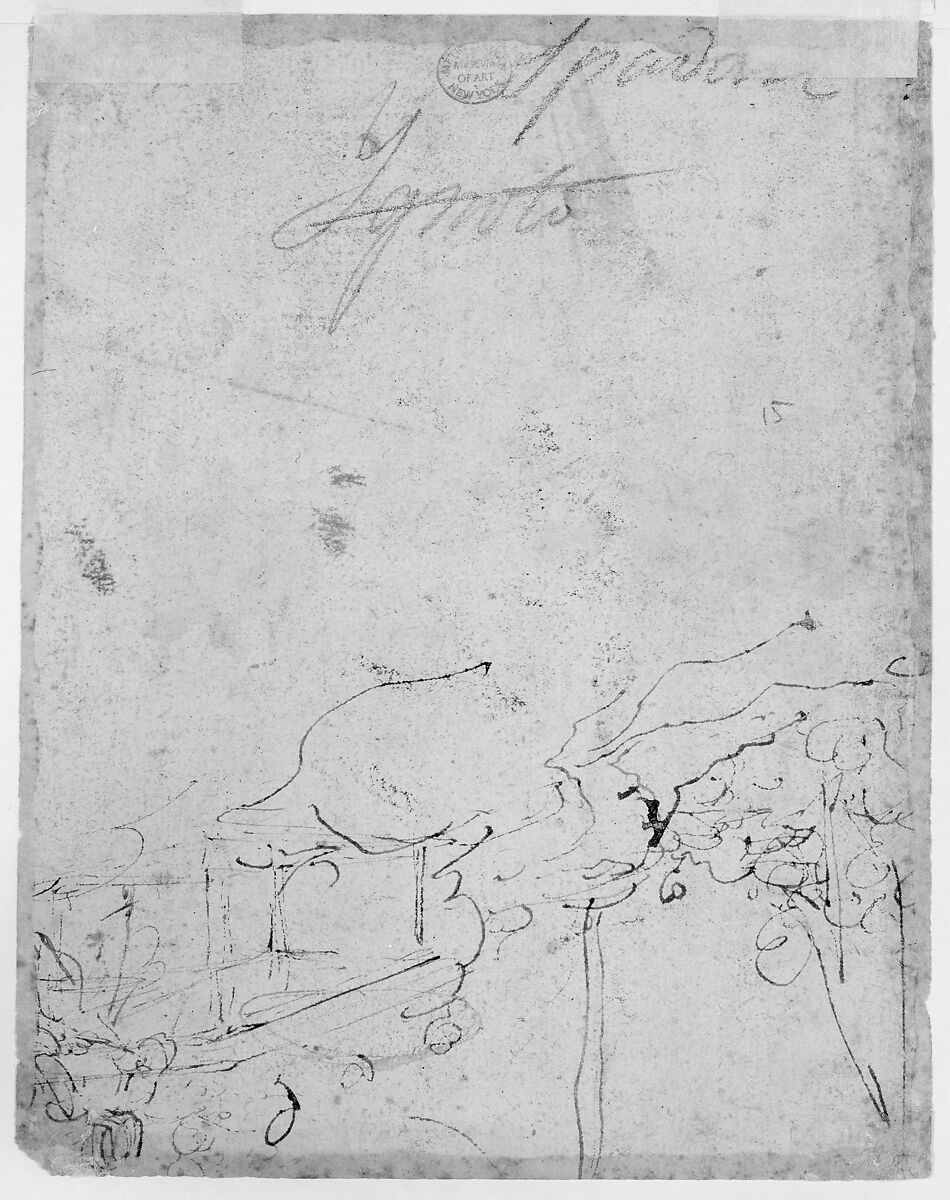 The Baptism of Christ (recto); Kneeling Figure (?) in a Landscape (verso), Micco Spadaro (Domenico Gargiulo) (Italian, Naples 1609/10–1675 Naples (?)), Pen and brown ink, brush and brown wash, over red chalk (recto); pen and brown ink (verso)