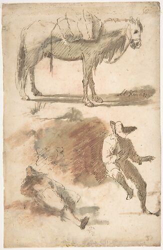Sheet of Studies: A Horse Above, a Seated Man and a Reclining Man Below