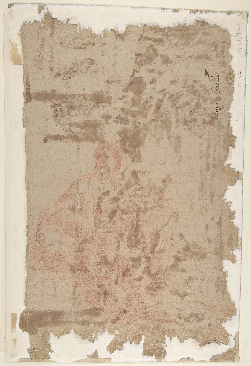 Marcus Curtius Leaping into the Chasm (recto); Study of a Seated Crowned Female Figure (verso), Luigi Garzi (Italian, Pistoia 1638–1721 Rome), Pen and brown ink, brush and brown wash, highlighted with white, on brownish paper (recto); red chalk (verso)