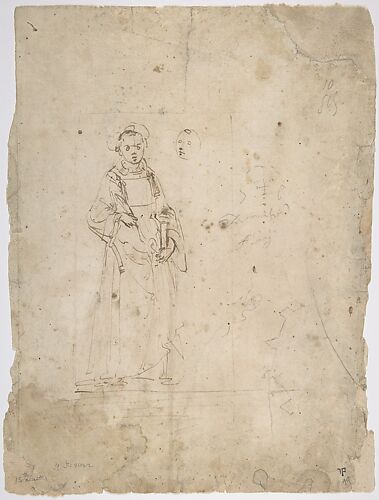 Standing Figure of Saint Stephen and the Head of Another Figure Within the Framing Outlines of a Rectangle, Crude Sketch of the Head of Another Figure, Undecipherable Sketch of a Polygonal or Circular Object with Small Projections