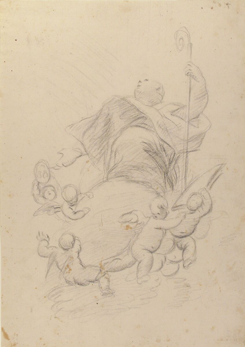 Ascension of a Bishop Saint, Luca Giordano (Italian, Naples 1634–1705 Naples), Black chalk