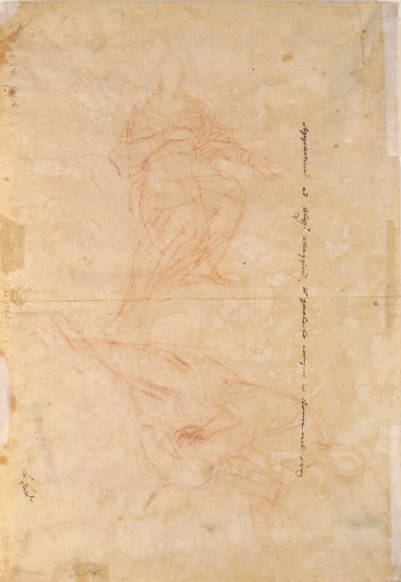 The Holy Trinity (recto); Studies of Seated Female Figures (the Virgin and another Saint?) (verso), Luca Giordano (Italian, Naples 1634–1705 Naples), Red chalk (recto); faint red chalk (verso)