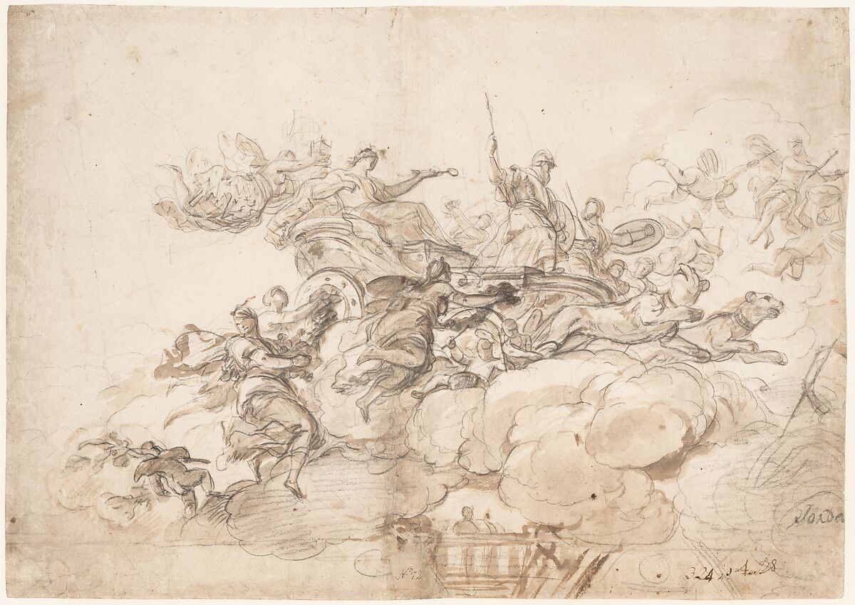 The Triumph of Cybele, Luca Giordano (Italian, Naples 1634–1705 Naples), Brush and brown wash over black chalk 