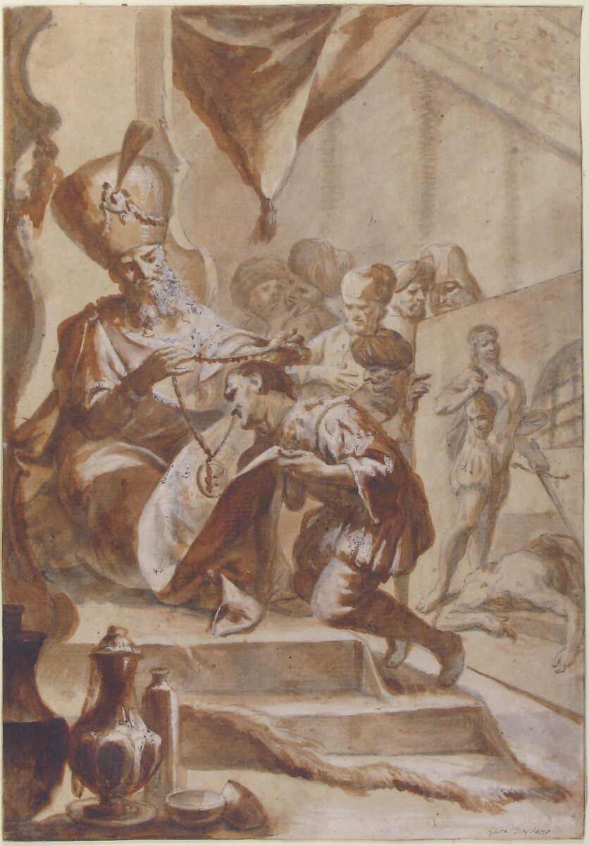 The Painter Rewarded, Circle of Luca Giordano (Italian, Naples 1634–1705 Naples), Pen and brown ink, brush and gray wash, highlighted with white gouache