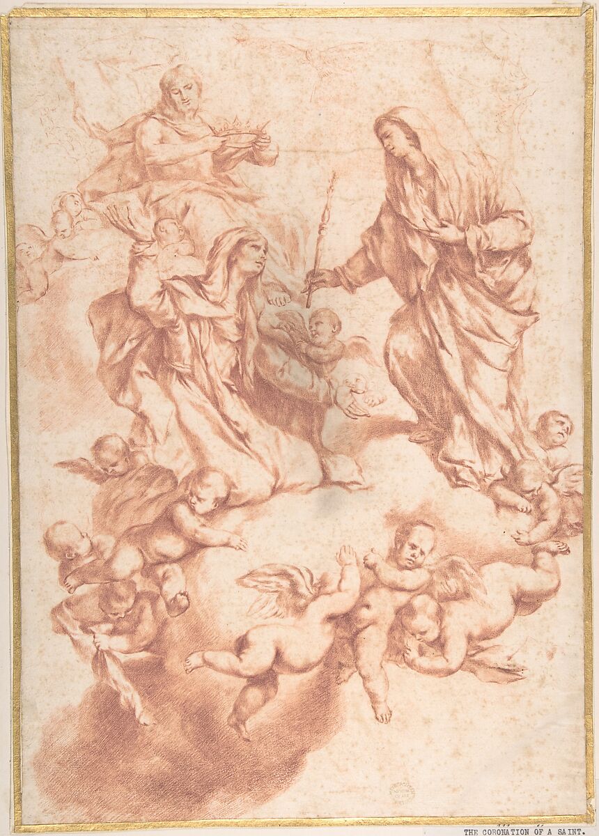 Saint Anne Received in Heaven by Christ and the Virgin, After Luca Giordano (Italian, Naples 1634–1705 Naples), Red chalk on cream paper 