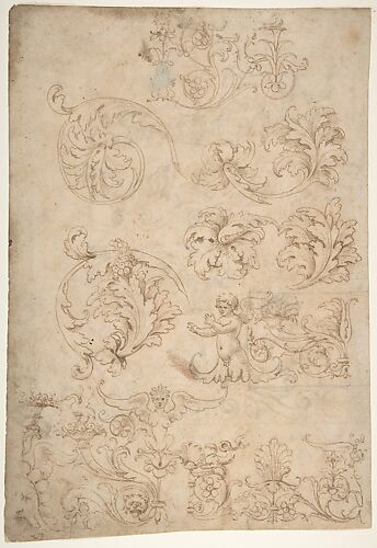 Sketchbook Sheet of Ornamental Studies, (recto and verso)