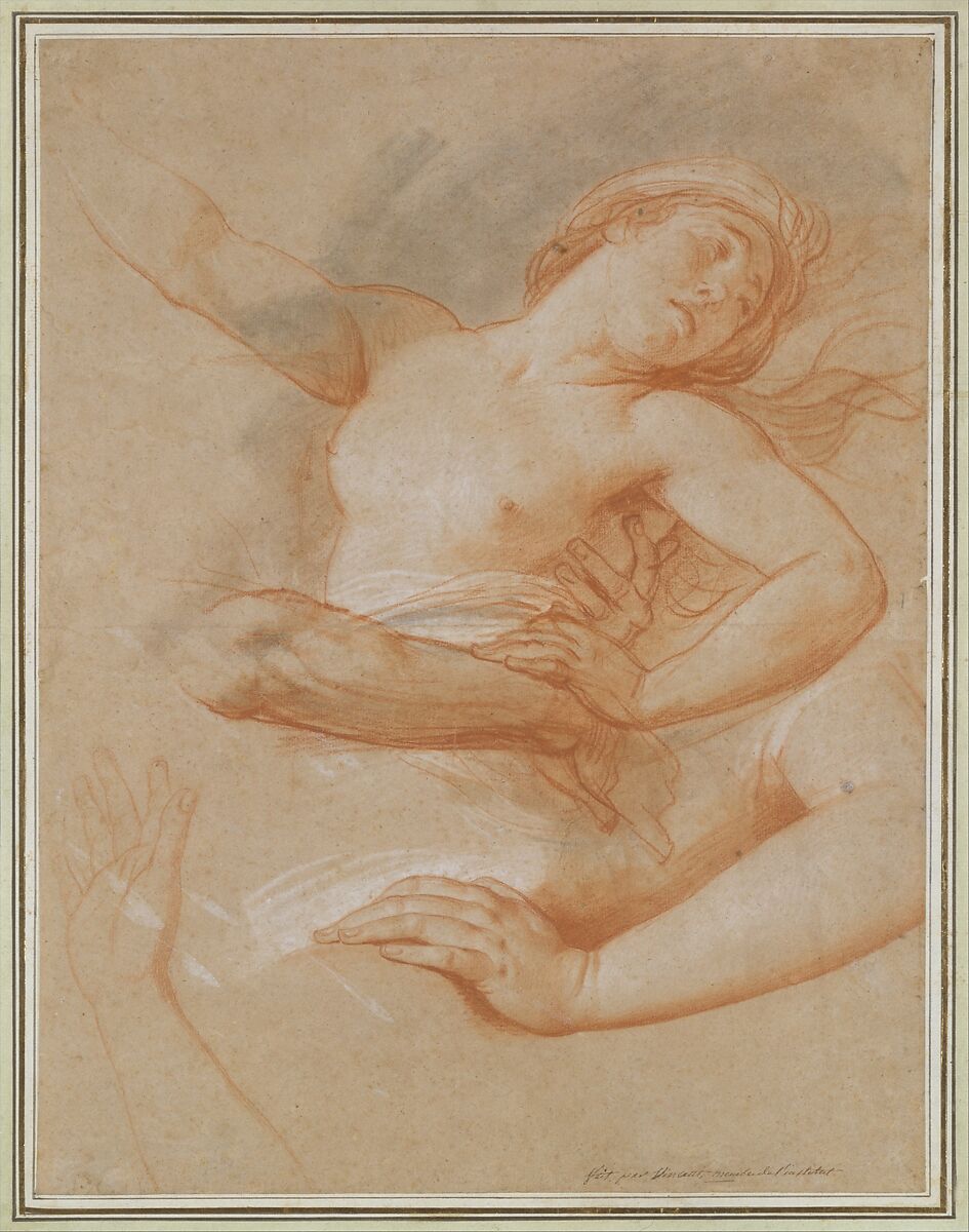 Study for Boreas Abducting Oreithyia, François André Vincent (French, Paris 1746–1816 Paris), Red, black and white chalk, with stumping