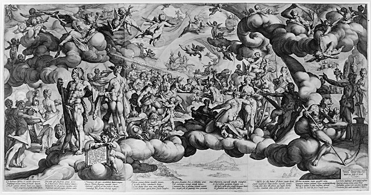 The Feast of the Gods at the Marriage of Cupid and Psyche, Hendrick Goltzius (Netherlandish, Mühlbracht 1558–1617 Haarlem), Engraving printed from three plates; second state