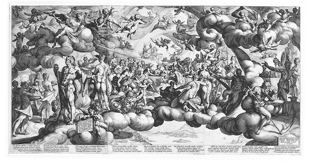 The Feast of the Gods at the Marriage of Cupid and Psyche, Hendrick Goltzius (Netherlandish, Mühlbracht 1558–1617 Haarlem), Engraving printed from three plates; second state