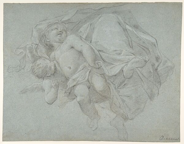 Two Putti Supporting the Lower Part of a Draped Figure (recto); Two Putti (verso)