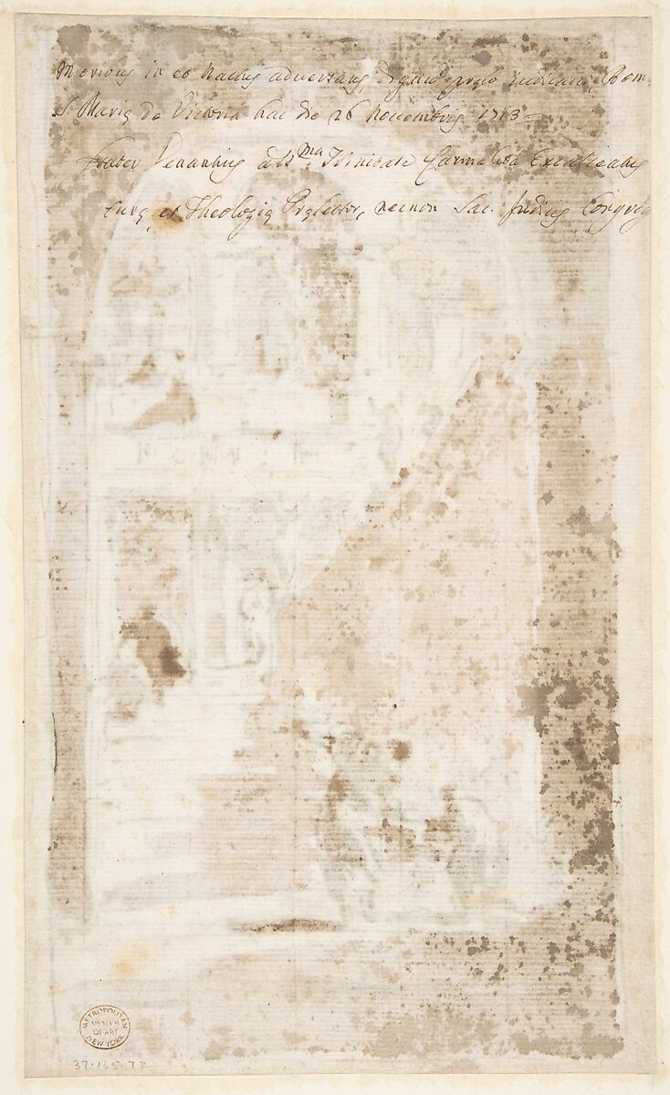 Architectural Fantasy: Figures on a Grand Staircase, Francesco Guardi (Italian, Venice 1712–1793 Venice), Pen and brown ink, brush and brown wash. Framing lines in pen and brown ink