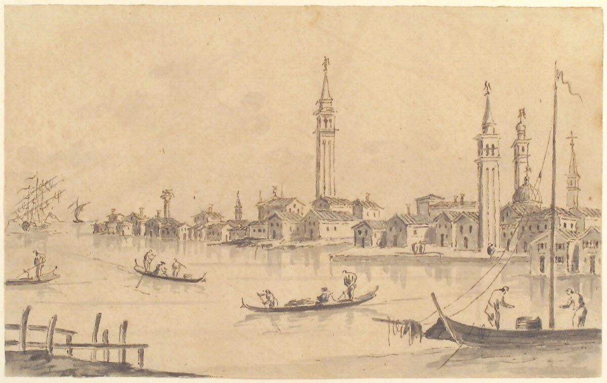 Quinta Valle at Castello, Giacomo Guardi (Italian, Venice (?) 1764–1835 Venice (?)), Pen and brown ink, brush and gray wash, over black chalk
