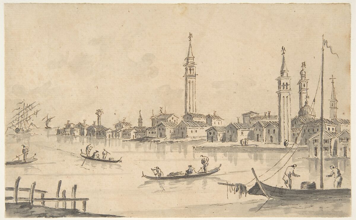 Quinta Valle at Castello, Giacomo Guardi (Italian, Venice (?) 1764–1835 Venice (?)), Pen and brown ink, brush and gray wash, over traces of  black chalk 