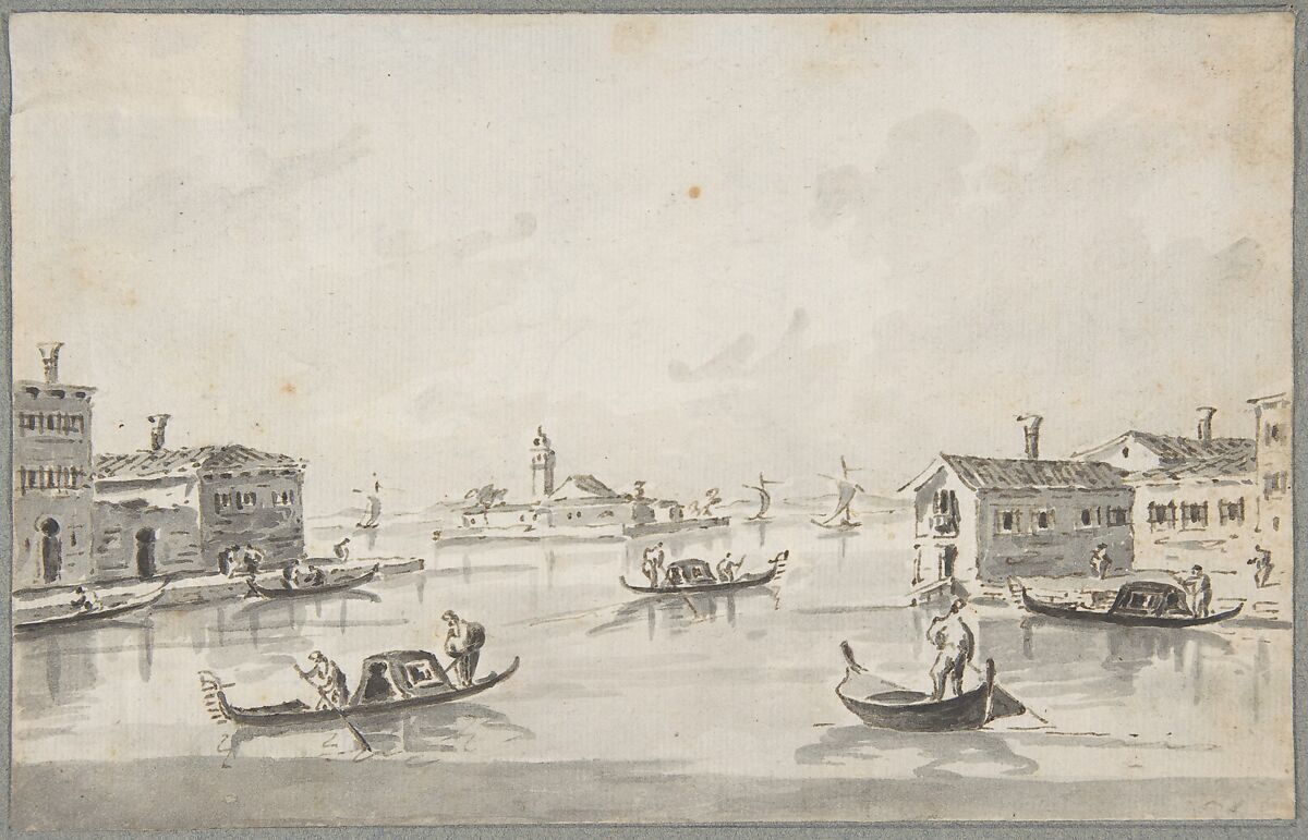 The Punta di San Giobbe, with the Island of San Secondo in the Distance, Giacomo Guardi (Italian, Venice (?) 1764–1835 Venice (?)), Pen and brown ink, brush and gray wash 