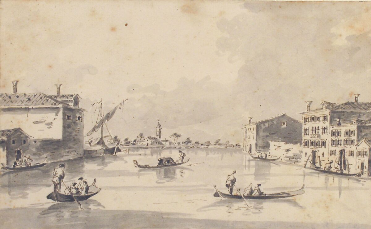 The Island of Burano, Giacomo Guardi (Italian, Venice (?) 1764–1835 Venice (?)), Pen and brown ink, brush and gray wash