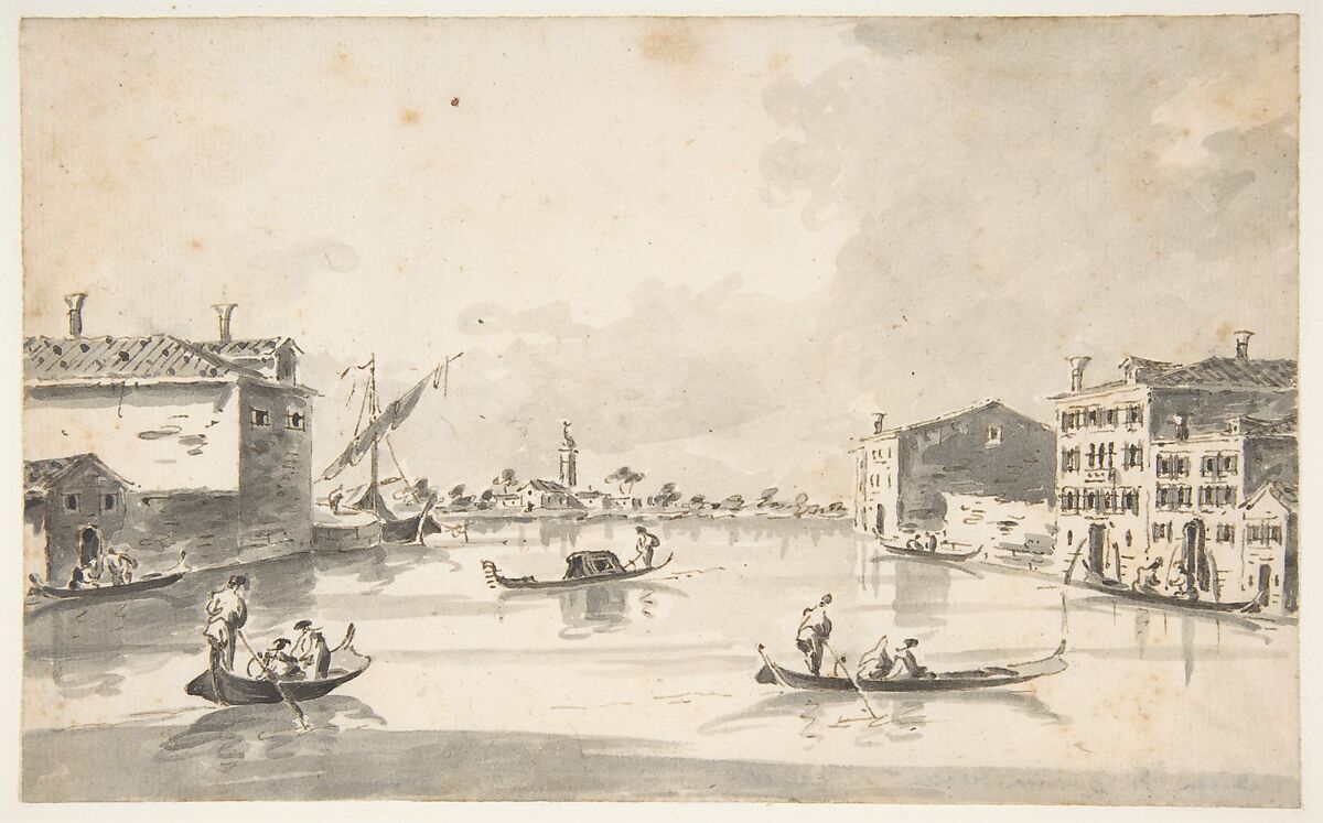 The Island of Burano, Giacomo Guardi (Italian, Venice (?) 1764–1835 Venice (?)), Pen and brown ink, brush and gray wash 
