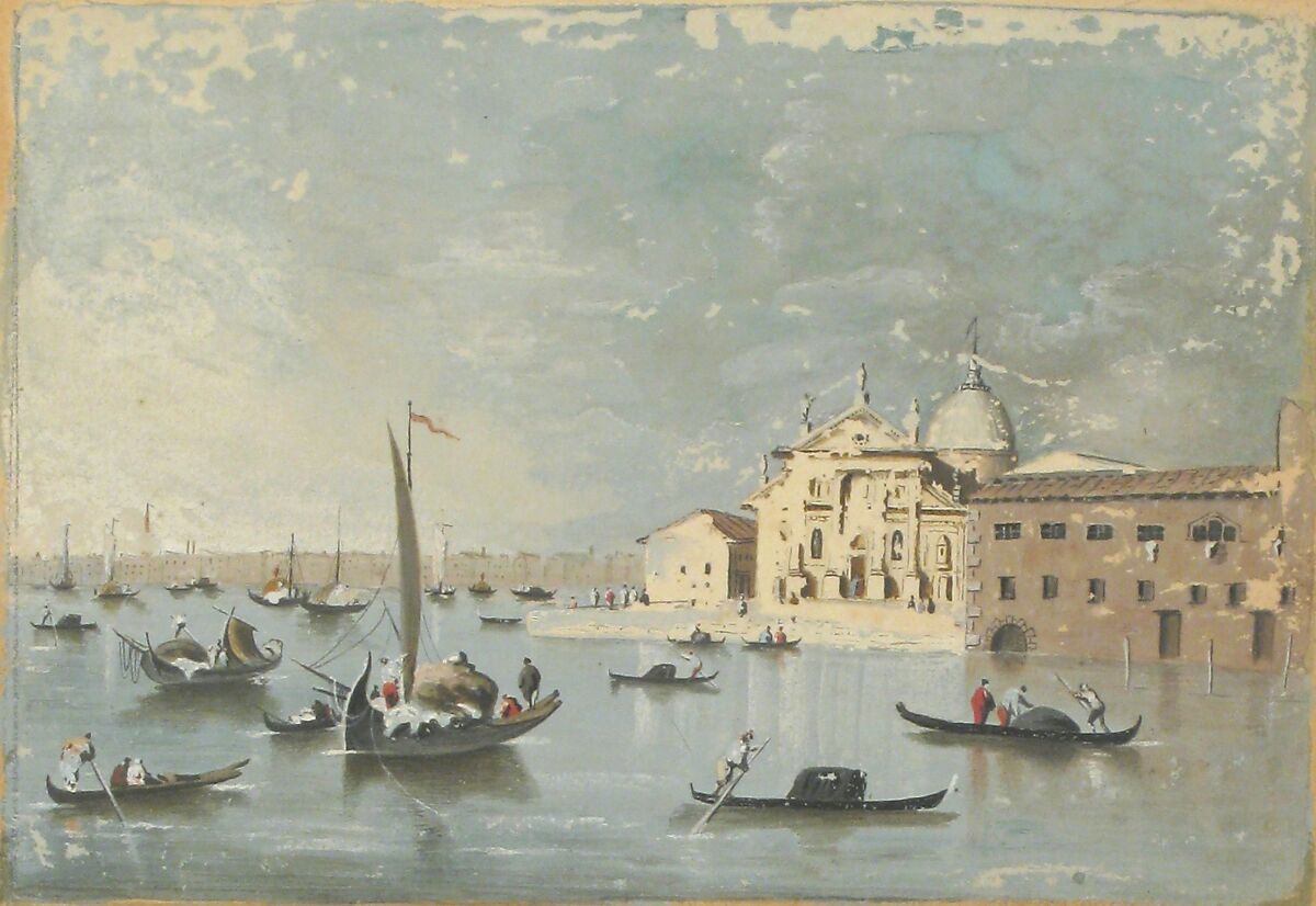View of the Isola di San Giorgio Maggiore, Attributed to Giacomo Guardi (Italian, Venice (?) 1764–1835 Venice (?)) (?), Brush and gouache