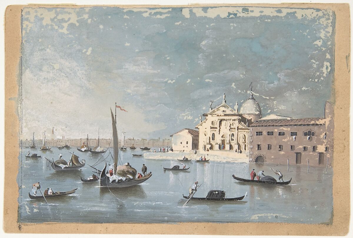 View of the Isola di San Giorgio Maggiore, Attributed to Giacomo Guardi (Italian, Venice (?) 1764–1835 Venice (?)) (?), Brush and gouache 