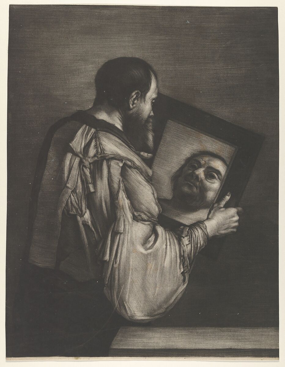 Socrates Looking in a Mirror, Bernard Vaillant (Dutch, Lille 1632–1698 Leyden), Mezzotint 