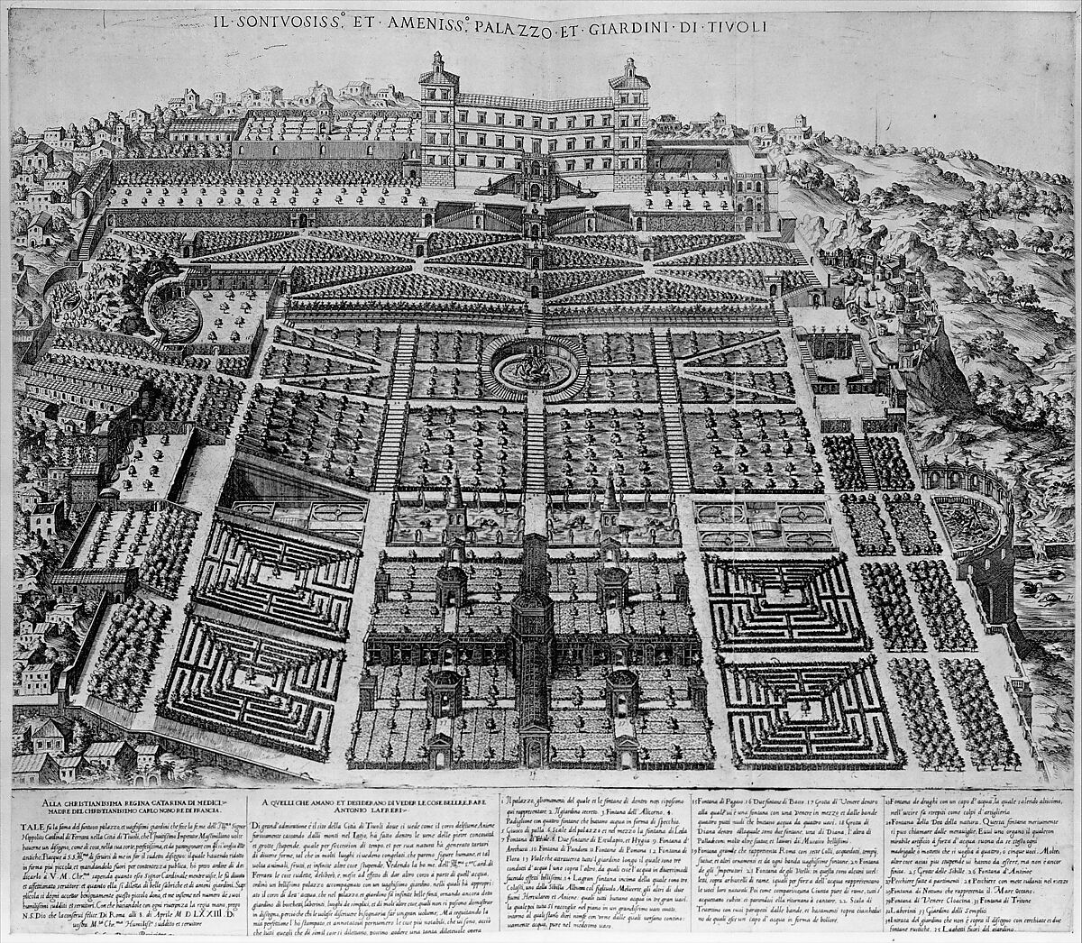 Tivoli Palace and Gardens, from "Speculum Romanae Magnificentiae", Etienne DuPérac (French, ca. 1535–1604), Etching 