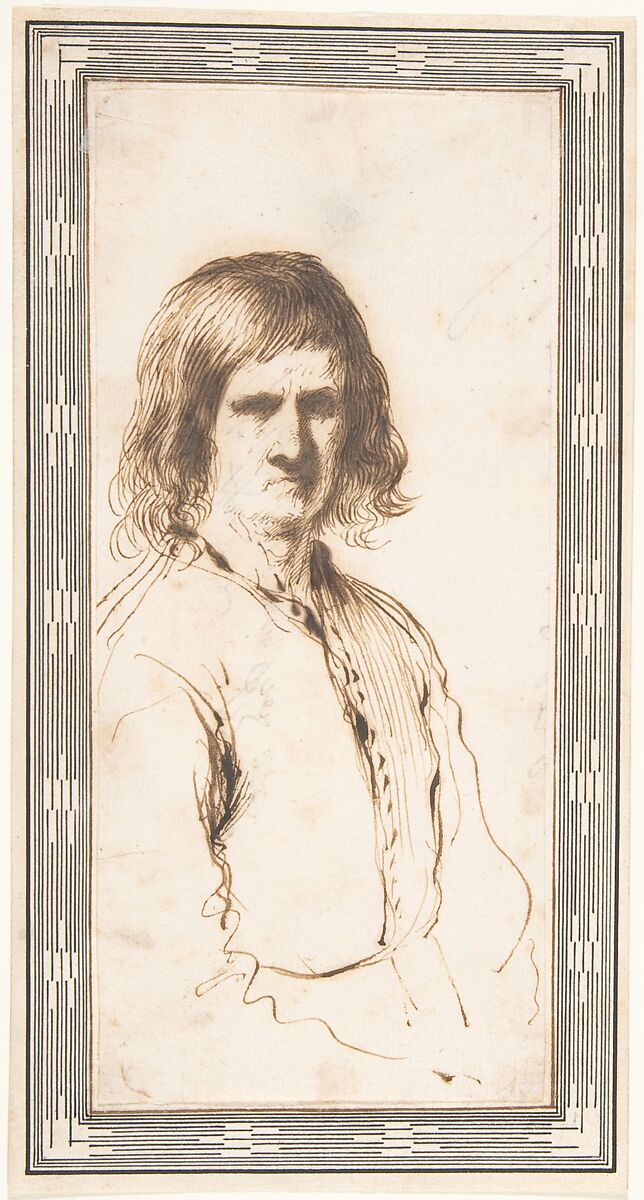 Portrait of Morose Man in Half-Length, Guercino (Giovanni Francesco Barbieri) (Italian, Cento 1591–1666 Bologna), Pen and brown ink 