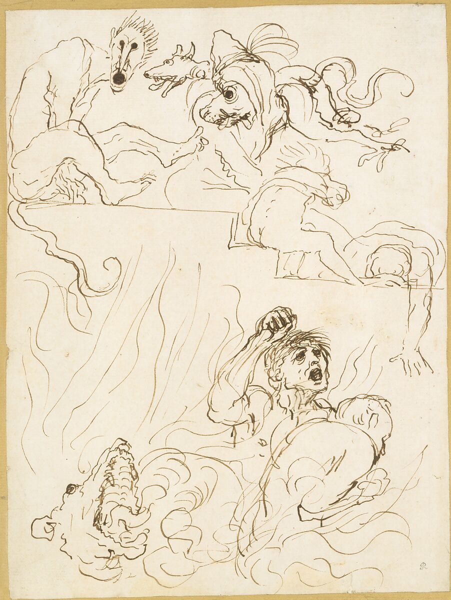 A Diablerie, Guercino (Giovanni Francesco Barbieri) (Italian, Cento 1591–1666 Bologna), Pen and brown ink